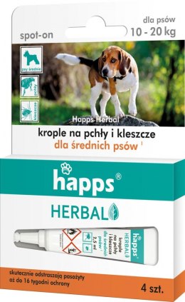 Krople na pchły i kleszcze HAPPS średnie psy 10-20kg